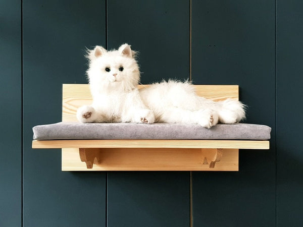Fluffy Minderli Masif Ağaç Kedi Yatağı