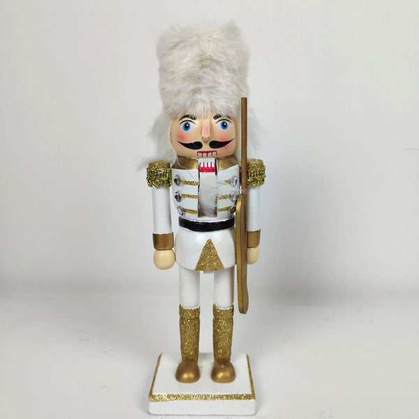 Yeni Yıl Beyaz Kalpaklı Nutcracker 20 cm Kurşun Asker / Fındıkkıran Dekoratif Aksesuar