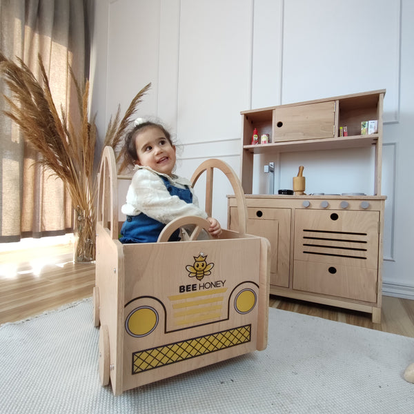 Beecar Tekerlekli Oyuncak ve Kitap Arabası / Montessori Çocuk Araba